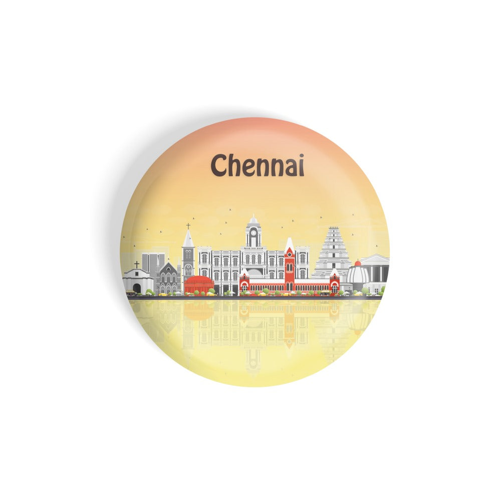 dhcrafts Round Fridge Magnet Multicolour Places Chennai City In Tamil Nadu, India Glossy Finish Design Pack of 1 (75 mm)
